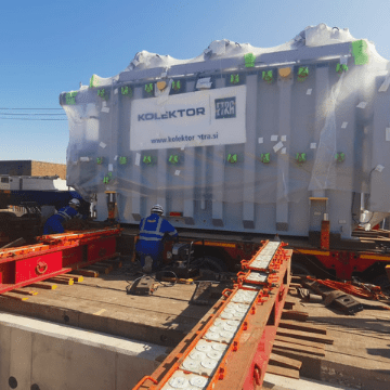 Collett News •  Undertaking the delivery of a 6.98m L x 2.4m W x 3.82m H transformer, the Collett Team, appointed by Kolektor have fulfilled all transport and logistic solutions from the manufacturing facility in Slovenia to final installation in Tilbury.  Originating in Ljubljana, Slovenia, Collett were contracted to deliver the 68 Tonne electrical transformer to its required substation delivery site in Tilbury, Essex alongside multiple trailer loads of ancillary equipment required for the project.  Utilising their equipment, the Collett Heavy Lift Team loaded the electrical transformer at its point of manufacture in Ljubljana, before transporting to the UK via the Port of Vlaardingen.  After their arrival in the UK, each of the cargoes, the 68 Tonne transformer and various ancillary units were transported to Collett's dedicated Goole Heavy Lift Terminal for storage and handling ahead of onward shipment to their final destination.   Once delivered to Tilbury in line with the required construction schedule, Collett's Heavy Lift Team utilised their specialist hydraulic jacking and skidding equipment to precisely manoeuvre the 68 Tonne transformer in to its required position.  With installation of the main unit completed, Collett then utilised a 55te mobile crane, supplied under a CPA Contract Lift basis, to offload and install the remaining ancillary items.  Over a 6 week period, Collett's European Department, Project's, Engineering and Heavy Lift Teams worked in conjunction to deliver the project.  Ensuring each stage from origination in Slovenia to final delivery in Tilbury was expertly managed and each of the required cargoes were successfully installed in line with the client's requirements